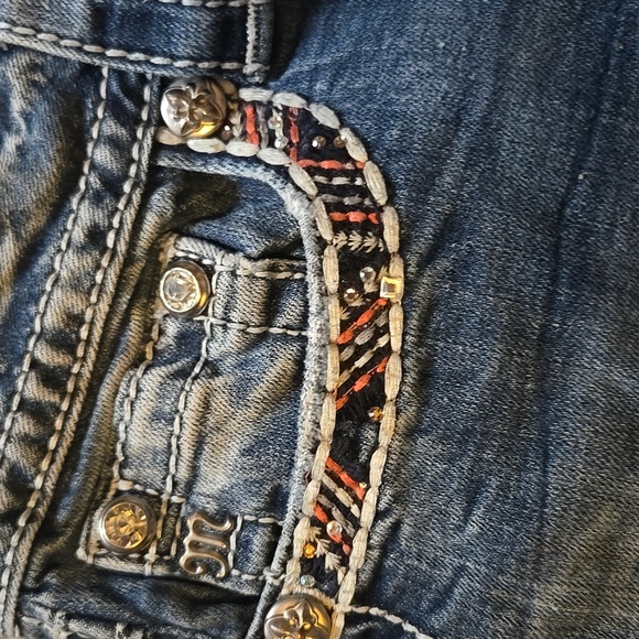 Miss Me Denim Jeans with Embellished Pockets Cuffed Straight - Picture 10 of 11